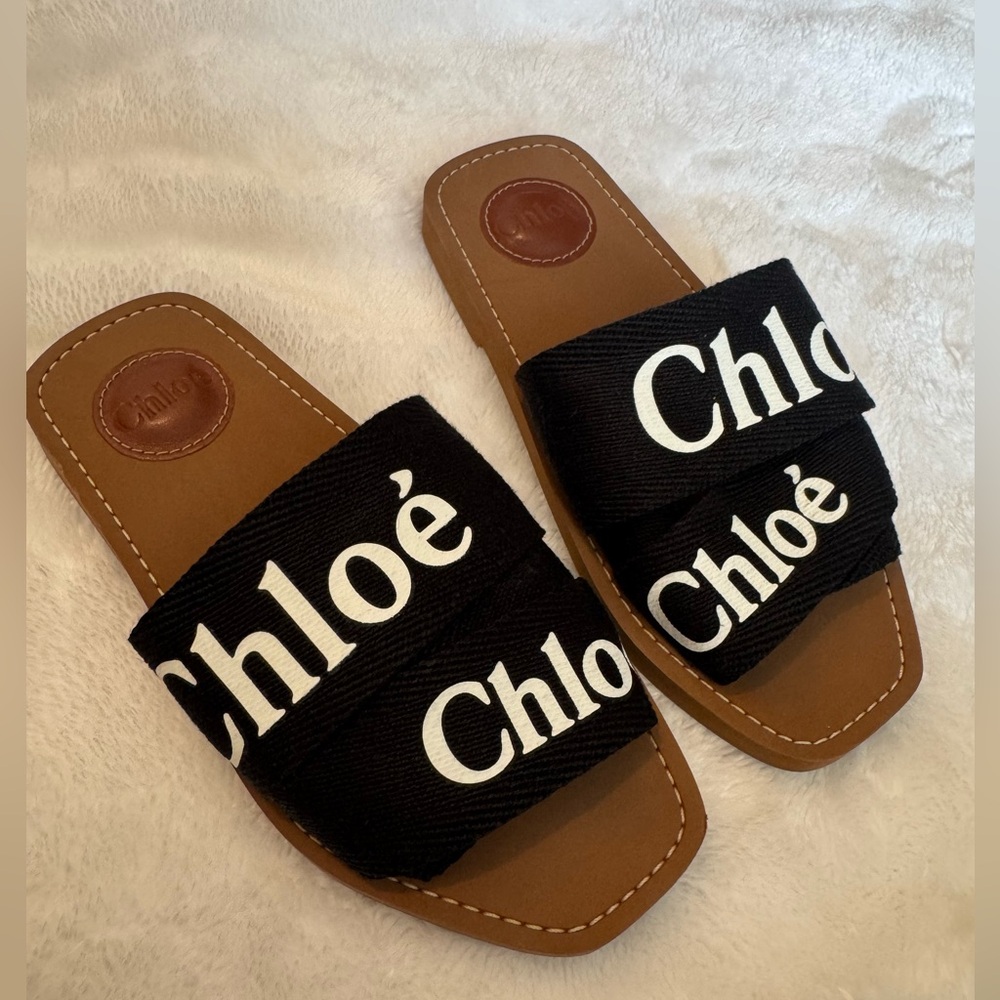 Chloe Woody Black and Brown Slide Sandals Sz 35 (5)